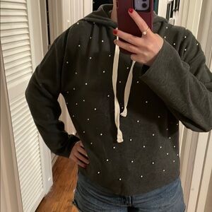 Zara Trafaluc Gray Pearl Embellished Hoodie
